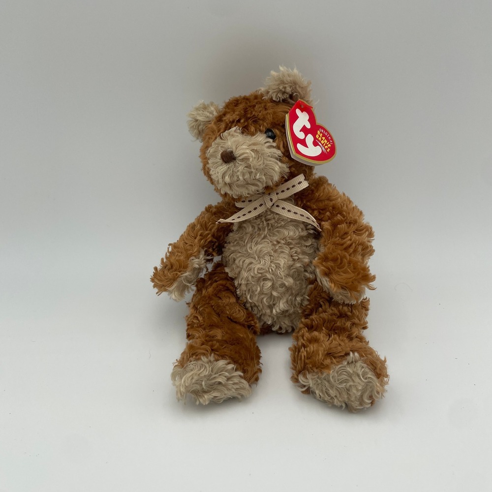 Ty Beanie Babies Whittle the Bear Brown Tan Curly Plush 2003 Heart Tag 8.5in